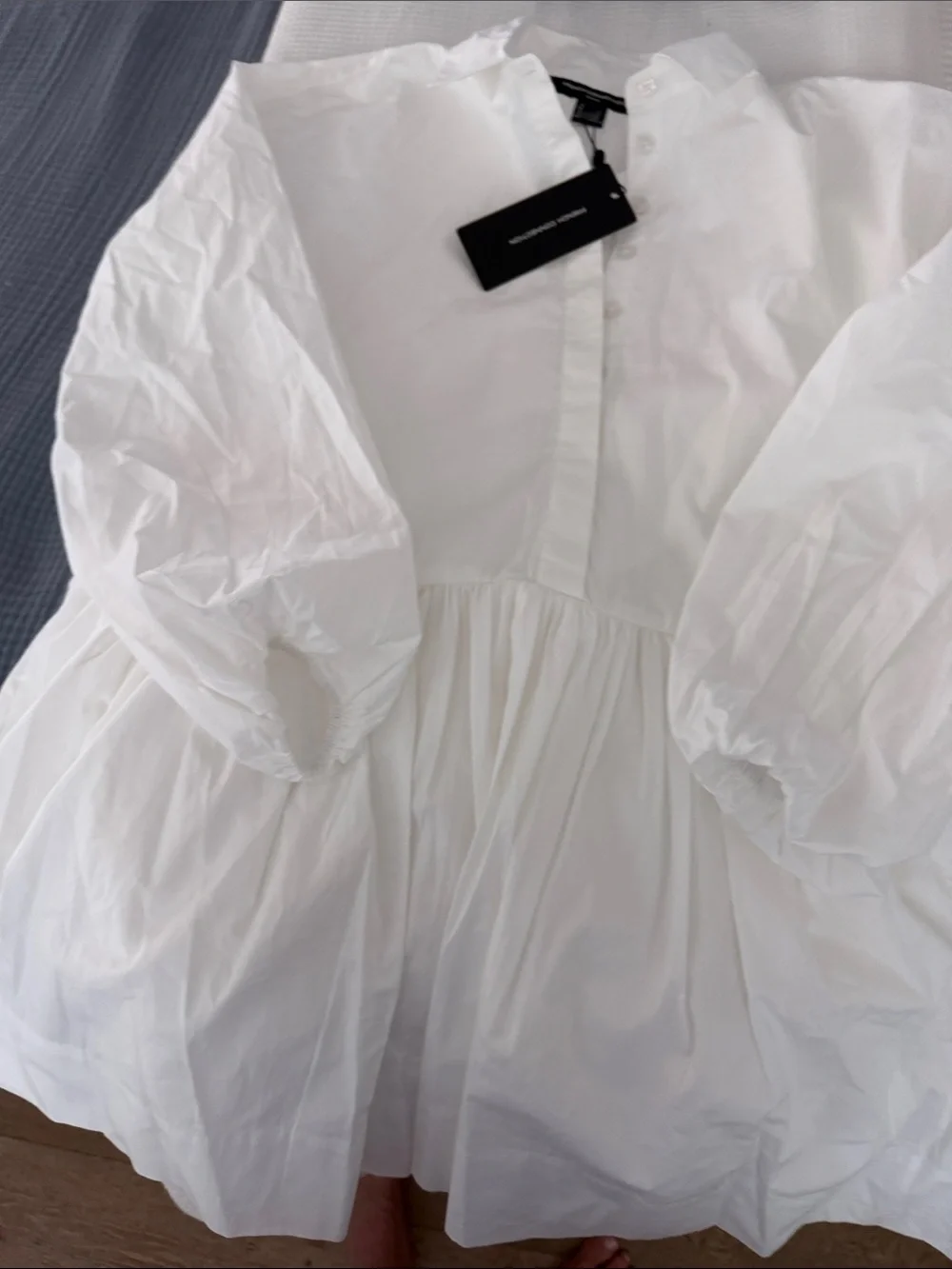 French Connection White Long-Sleeve Collared Tiered Mini Dress